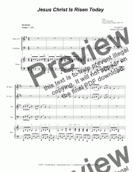 page one of Jesus Christ Is Risen Today (for Brass Quartet and Piano)