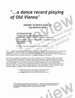 page one of "...a dance record playing of Old Vienna" (for chamber orchestra)