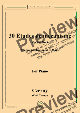 page one of Czerny-30 Etudes de mécanisme,Op.849 No.3,Allegro non troppo in C Major