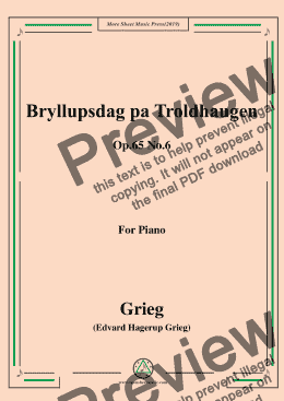 page one of Grieg-Bryllupsdag pa Troldhaugen Op.65 No.6