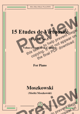 page one of Moszkowski-15 Etudes de Virtuosité,Op.72,No.5,Veloce e leggiero in C Major,for Piano