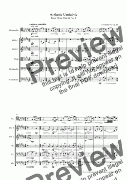 page one of Tchaikovsky Andante cantabile for Cello and Orchestra