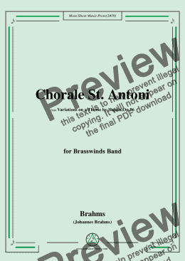 page one of Brahms-Chorale St. Antoni,form 'Variations on a Theme by Haydn,Op.56',for Brasswinds Band