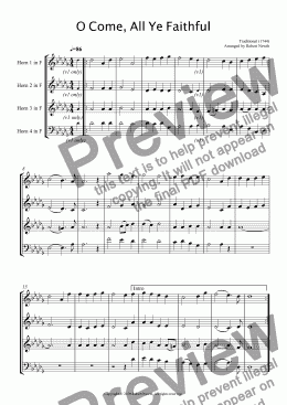 page one of O Come, All Ye Faithful (for Horn Quartet)