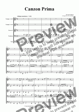 page one of Canzon Prima (brass quintet)