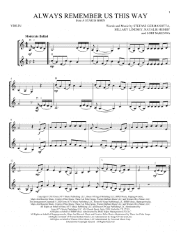 page one of Always Remember Us This Way (from A Star Is Born) (Violin Duet)