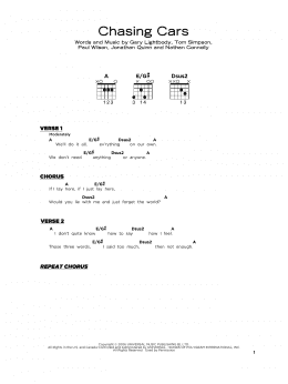 page one of Chasing Cars (Really Easy Guitar)