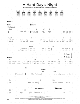 page one of A Hard Day's Night (Guitar Cheat Sheet)