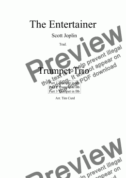 page one of The Entertainer. For Trumpet Trio