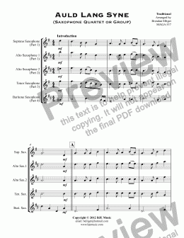 page one of Auld Lang Syne (Saxophone Quartet or Group)