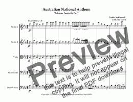 page one of Australian National Anthem “Advance Australia Fair”  & Waltzing Matilda for String Orchestra (World National Anthem Series)