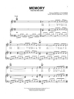 page one of Memory (from the Motion Picture Cats) (Piano, Vocal & Guitar Chords (Right-Hand Melody))