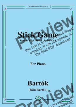 page one of Bartók-Román népi táncok,Sz.56 No.1,Stick Game,for Piano