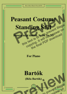 page one of Bartók-Román népi táncok,Sz.56 No.2&No.3,Peasant Costume&Standing Still,for Piano