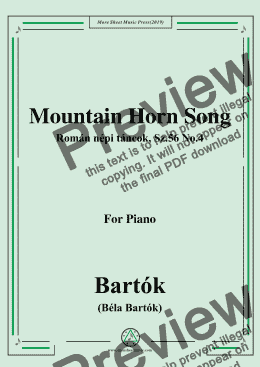 page one of Bartók-Román népi táncok,Sz.56 No.4,Mountain Horn Song,for Piano