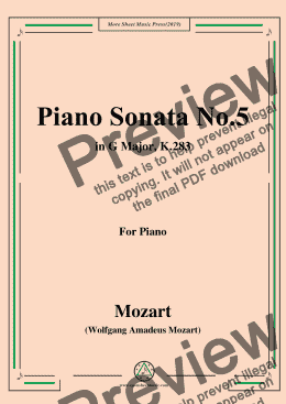 page one of Mozart-Piano Sonata No.5 in G Major,K.283,for Piano