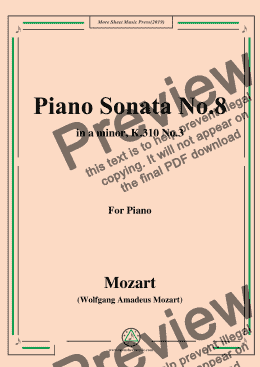 page one of Mozart-Piano Sonata No.8 in a minor,K.310,No.3,for Piano