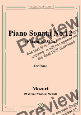 page one of Mozart-Piano Sonata No.12 in F Major,K.332,No.3,for Piano