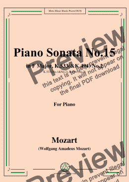 page one of Mozart-Piano Sonata No.15 in F Major,K.533(&K.494),No.2,for Piano