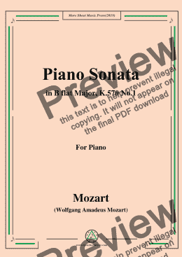 page one of Mozart-Piano Sonata in B flat Major,K.570,No.1,for Piano