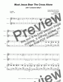 page one of Must Jesus Bear The Cross Alone (with "Lonesome Valley") (Duet for C-Instruments)