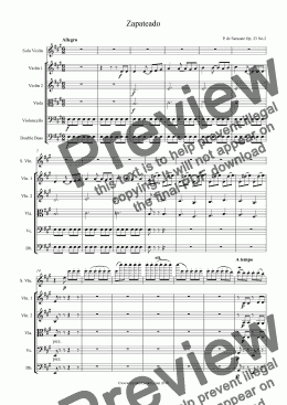 page one of Sarasate Zapateado Op. 23, No. 2 for Violin and String Orchestra