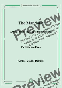 page one of Debussy-The Mandolin,for Cello and Piano