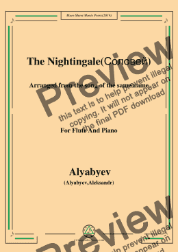 page one of Alyabyev-The Nightingale(Соловей), for Flute and Piano