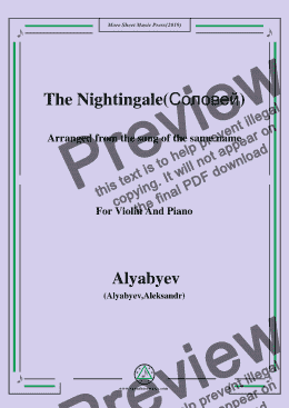 page one of Alyabyev-The Nightingale(Соловей), for Violin and Piano