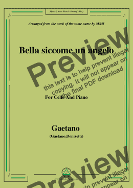 page one of Donizetti-Bella siccome un angelo, for Cello and Piano