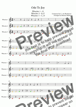 page one of Ode To Joy for 8 Notes Diatonic Boomwhackers