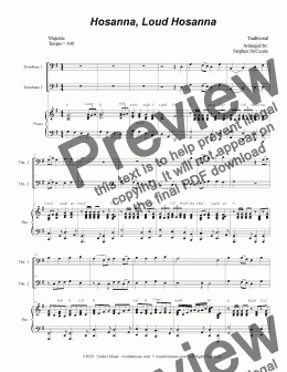 page one of Hosanna, Loud Hosanna (Trombone Duet - Piano accompaniment)