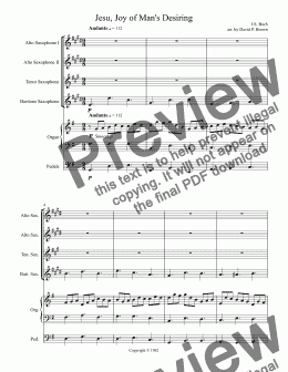 page one of Jesu, Joy of Man's Desiring for Organ and Saxophone Quartet