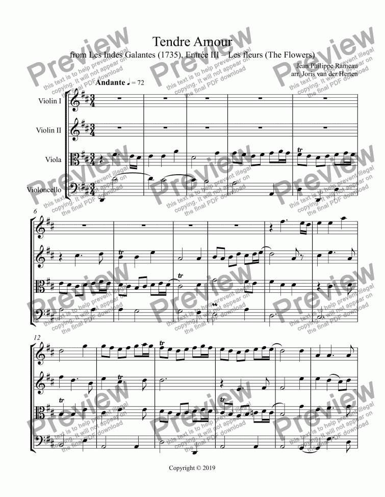 Tendre Amour Wedding Music String Quartet Sheet Music Pdf File