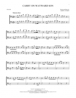 page one of Carry On Wayward Son (Cello Duet)