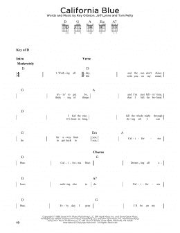 page one of California Blue (Guitar Cheat Sheet)