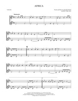 page one of Africa (Violin Duet)