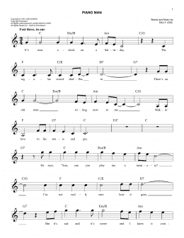 page one of Piano Man (Easy Lead Sheet / Fake Book)