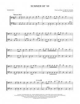 page one of Summer Of '69 (Trombone Duet)