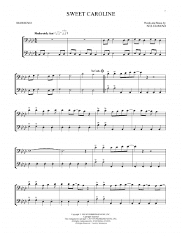 page one of Sweet Caroline (Trombone Duet)