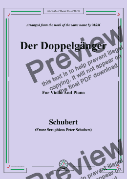 page one of Schubert-Doppelgänger,for Violin and Piano