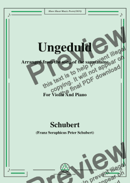 page one of Schubert-Ungeduld,for Violin and Piano