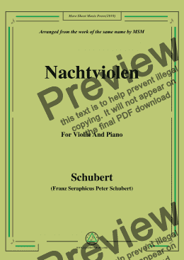 page one of Schubert-Nachtviolen,for Violin and Piano