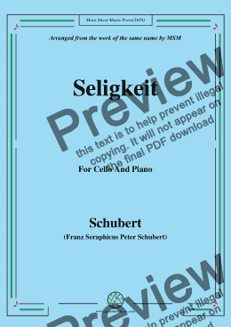 page one of Schubert-Seligkeit,for Cello and Piano