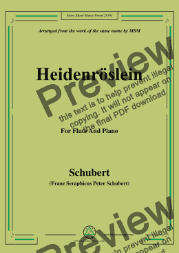 page one of Schubert-Heidenröslein,for Flute and Piano