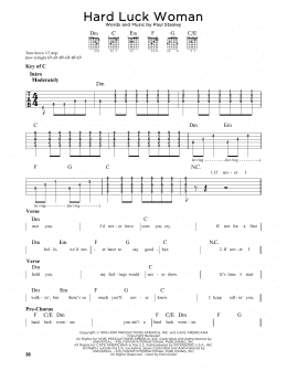 page one of Hard Luck Woman (Guitar Cheat Sheet)