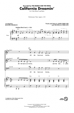 page one of California Dreamin' (arr. Roger Emerson) (3-Part Mixed Choir)