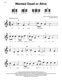 page one of Wanted Dead Or Alive (Super Easy Piano)