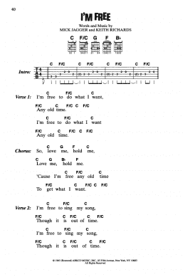 page one of I'm Free (Guitar Chords/Lyrics)