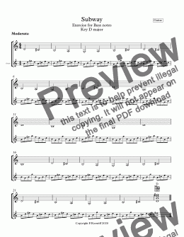 page one of Subway (Exercise for Bass notes Key D)